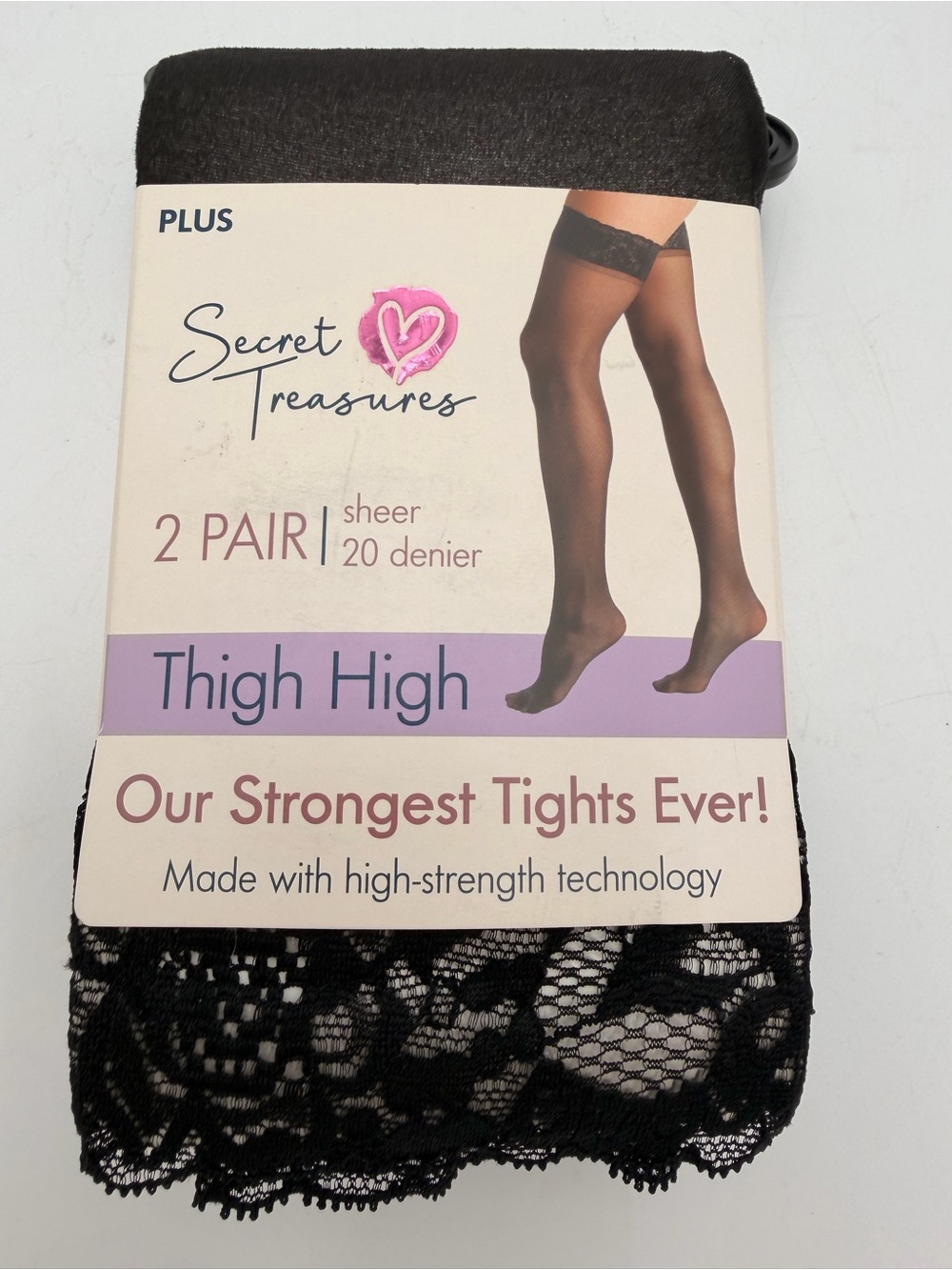 Secret Treasures Black Sheer Thigh Highs with Lace Top - Plus Size